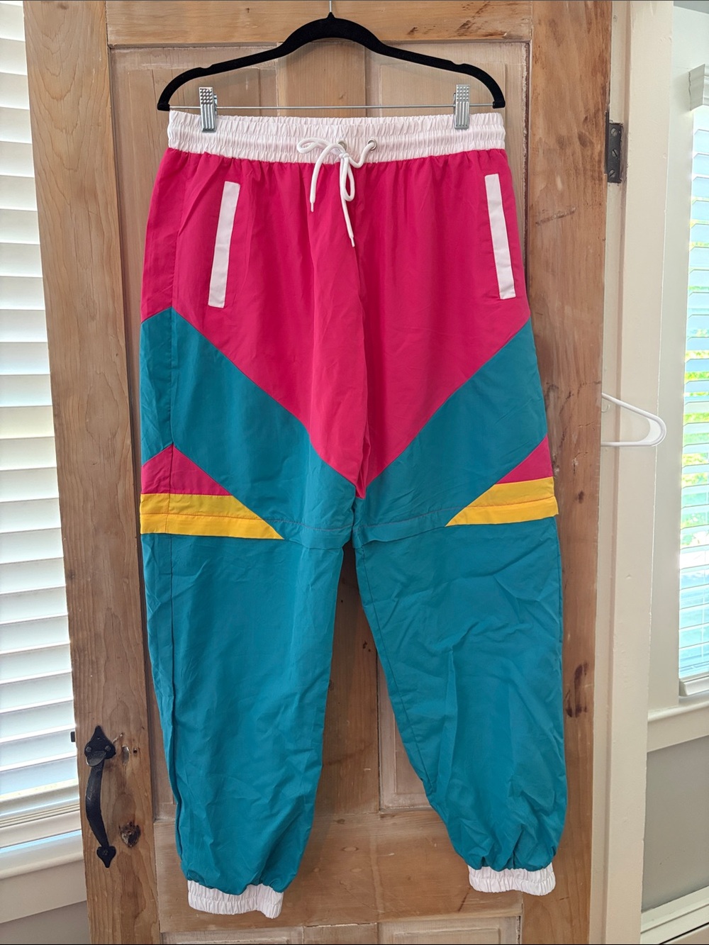 Men’s Colorblock Windbreaker Pants in Pink & Teal